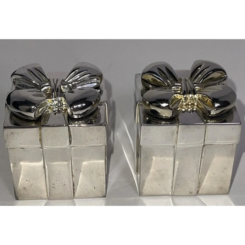 VTG Neiman Marcus Godinger Silver Plate Gift Box Salt Pepper Shaker Felt‎ Bottom